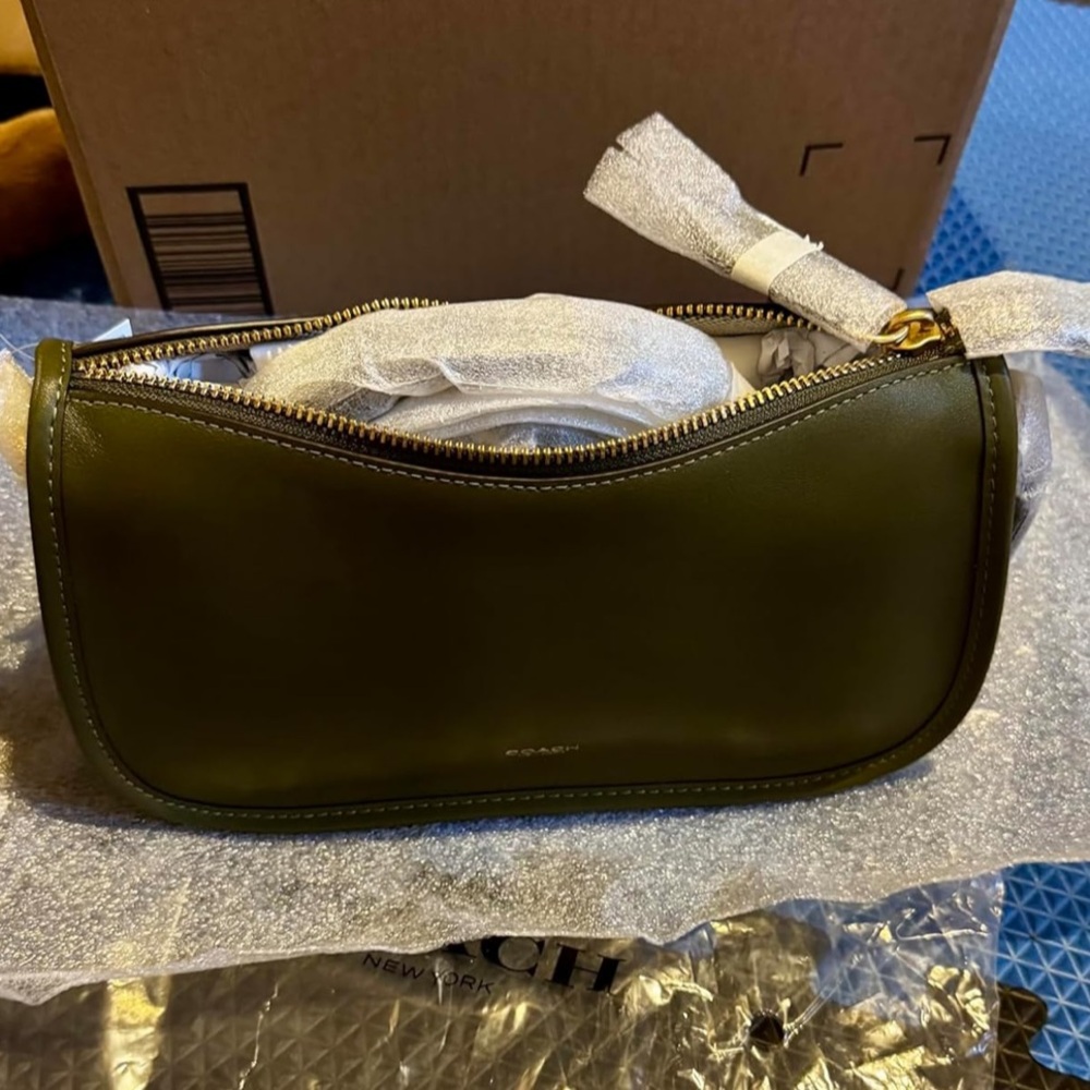 New Coach Sage Green Leather Shoulder Waverly Bag - Picture 6 of 8